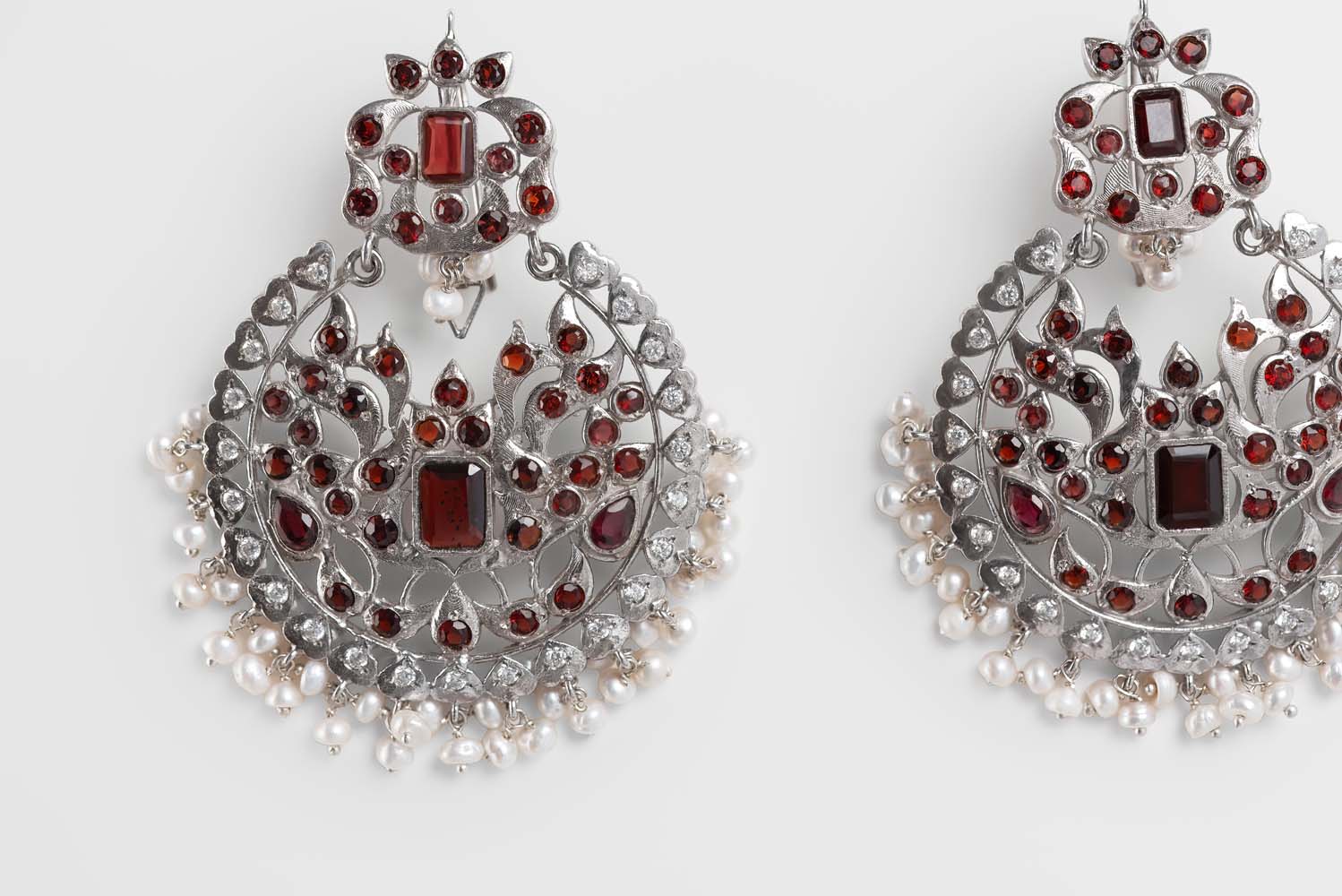 Indus Valley Garnet & Pearl Jhumka Earrings image 1