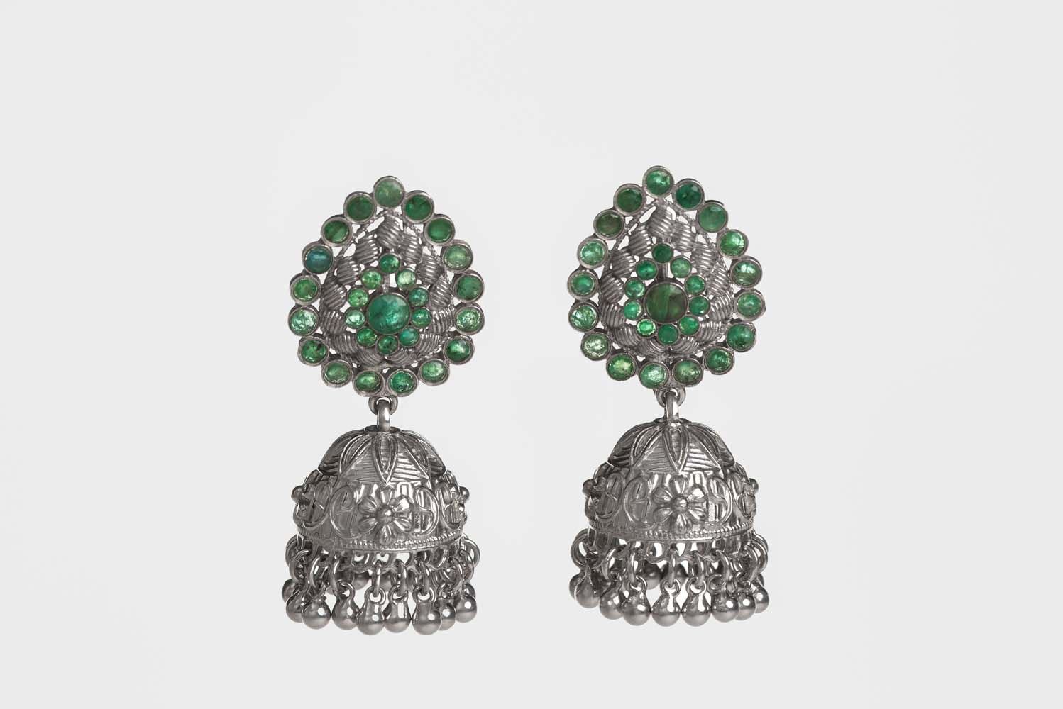 Indus Valley Emerald Jhumka Earrings image 1