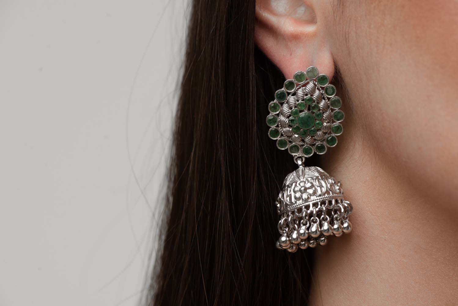 Indus Valley Emerald Jhumka Earrings image 5