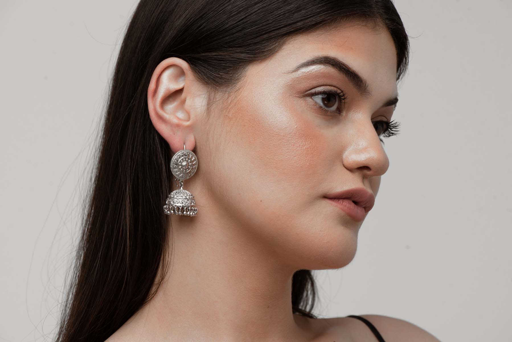 Indus Valley Traditional Silver Jhumka Earrings image 3