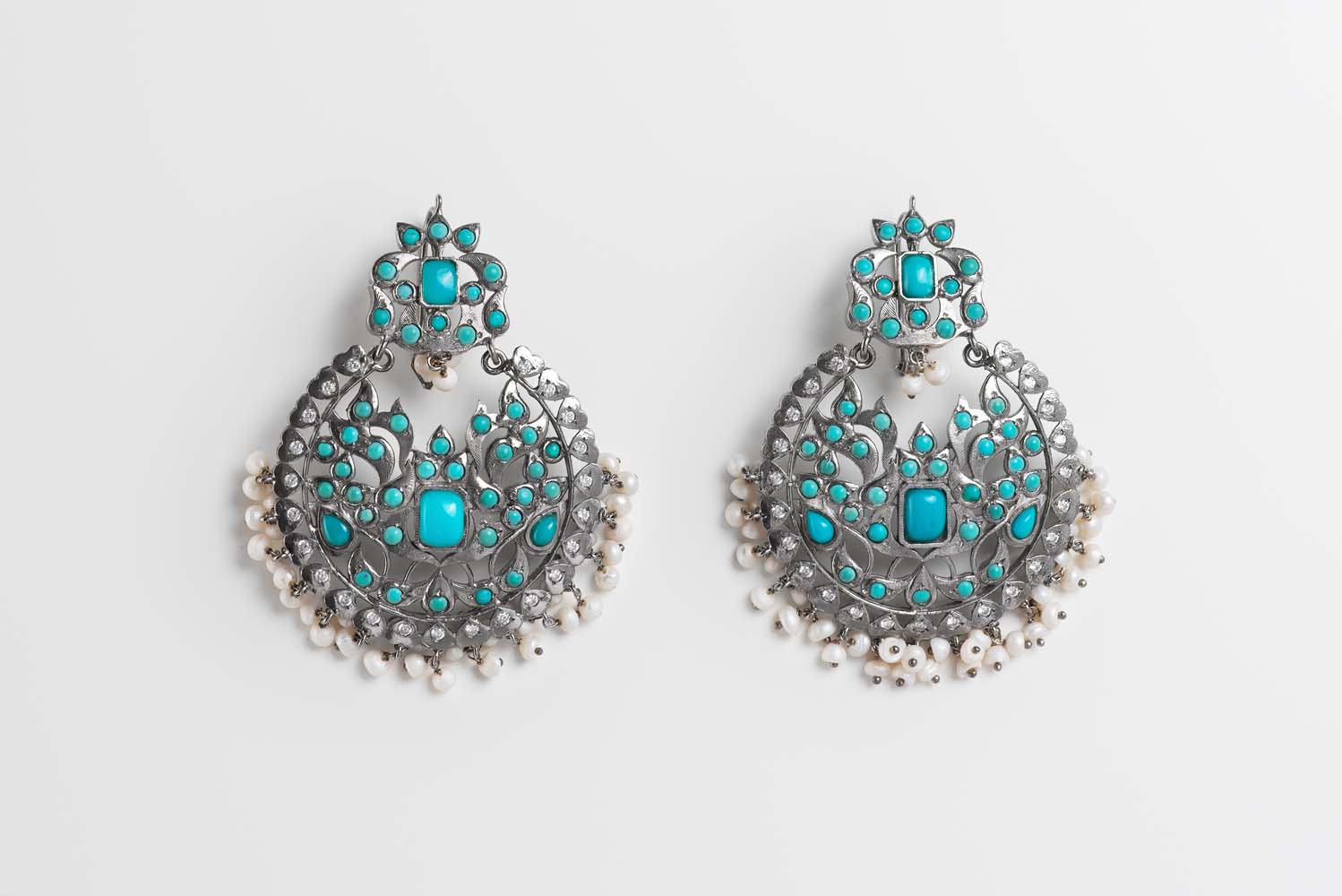 Indus Valley Turquoise & Pearl Jhumka Earrings image 1
