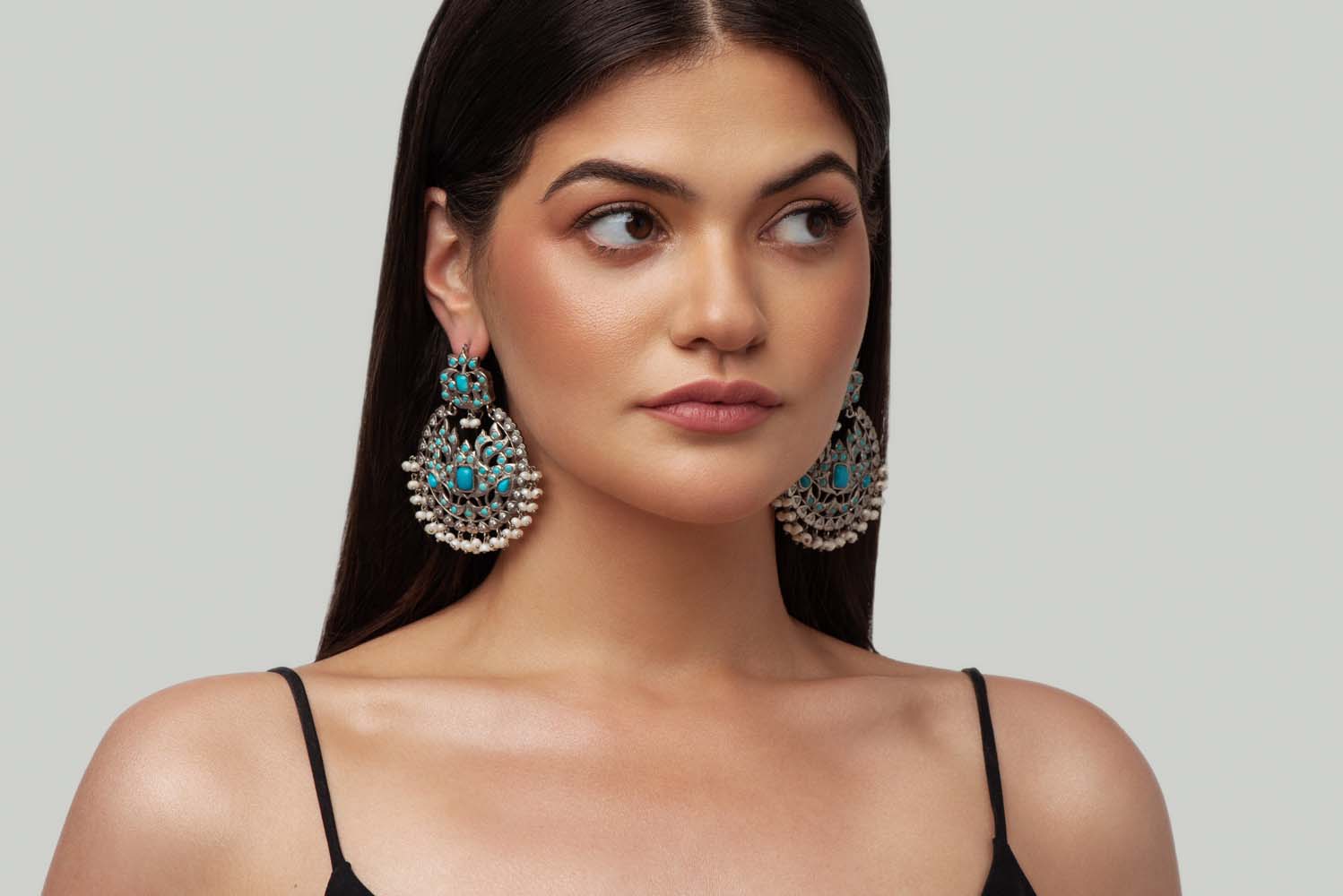 Indus Valley Turquoise & Pearl Jhumka Earrings image 2