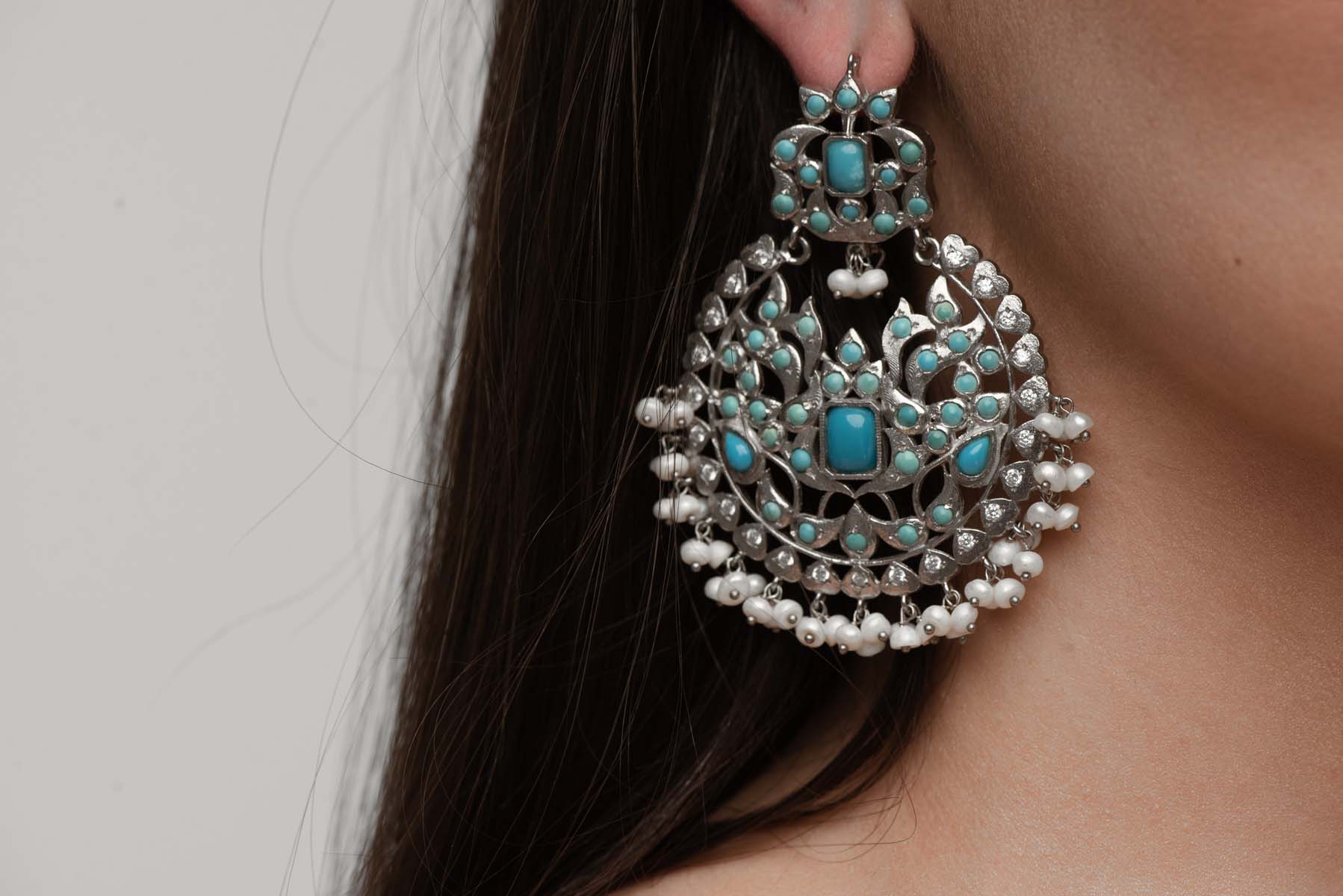 Indus Valley Turquoise & Pearl Jhumka Earrings image 3