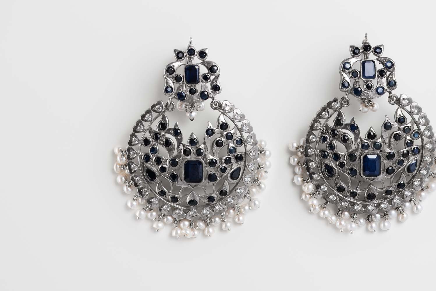 Indus Valley Sapphire & Pearl Jhumka Earrings image 1
