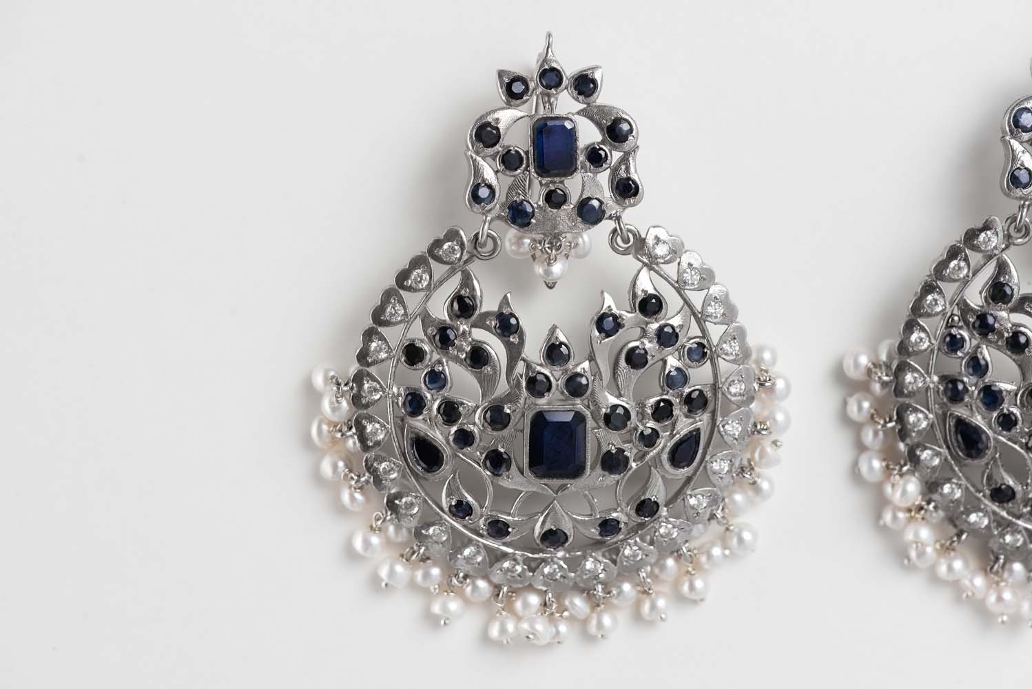 Indus Valley Sapphire & Pearl Jhumka Earrings image 2