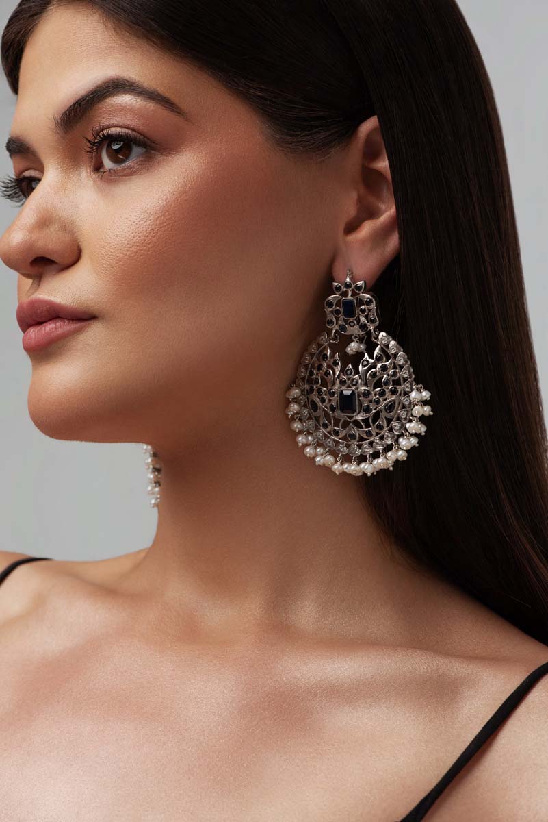 Indus Valley Sapphire & Pearl Jhumka Earrings image 3