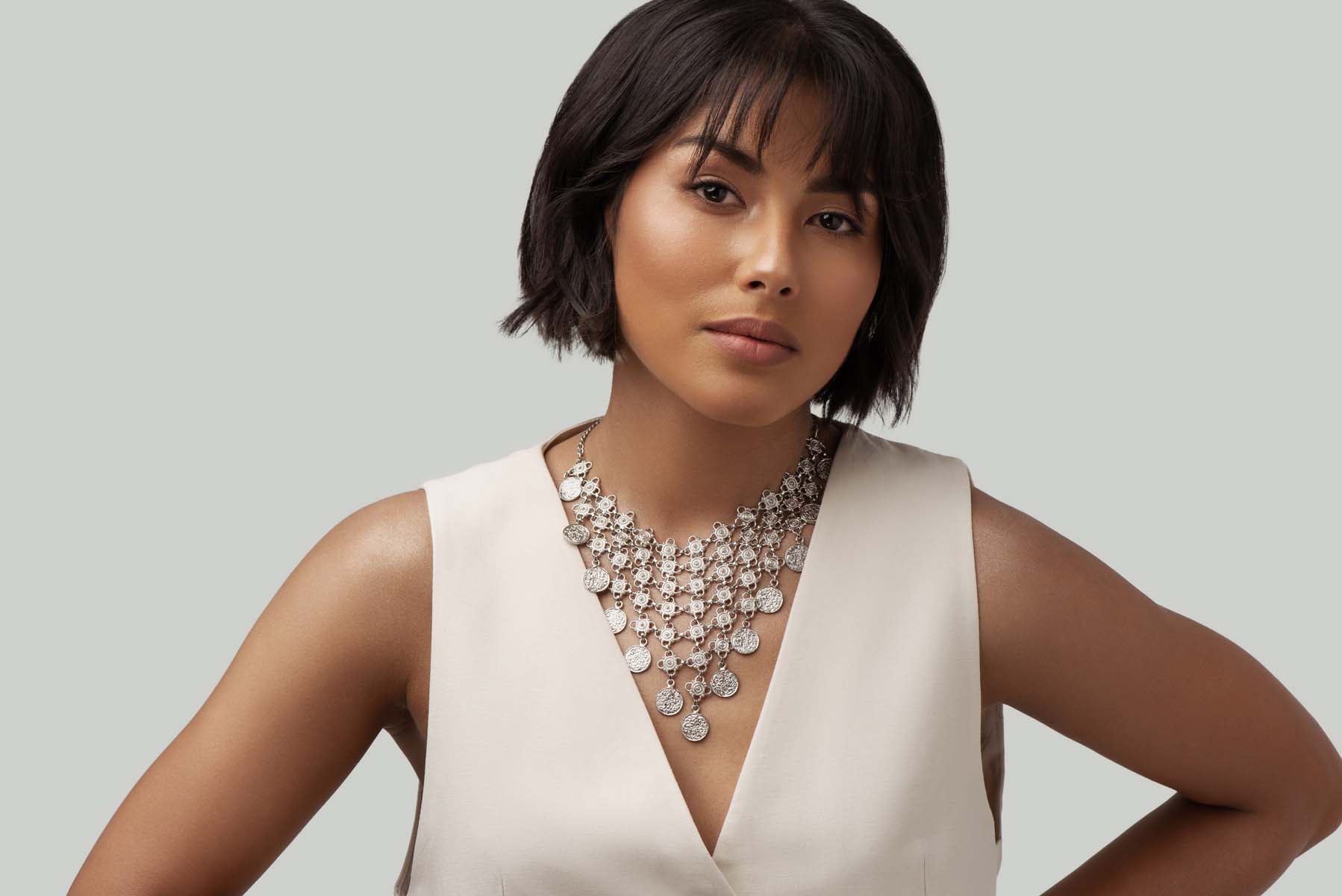 Signature Silver Coins Bib Necklace image 3