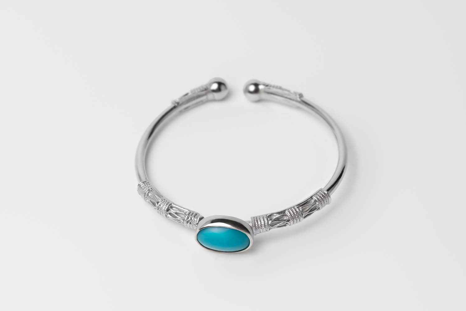 Signature Silver & Turquoise Stone Bangle image 1