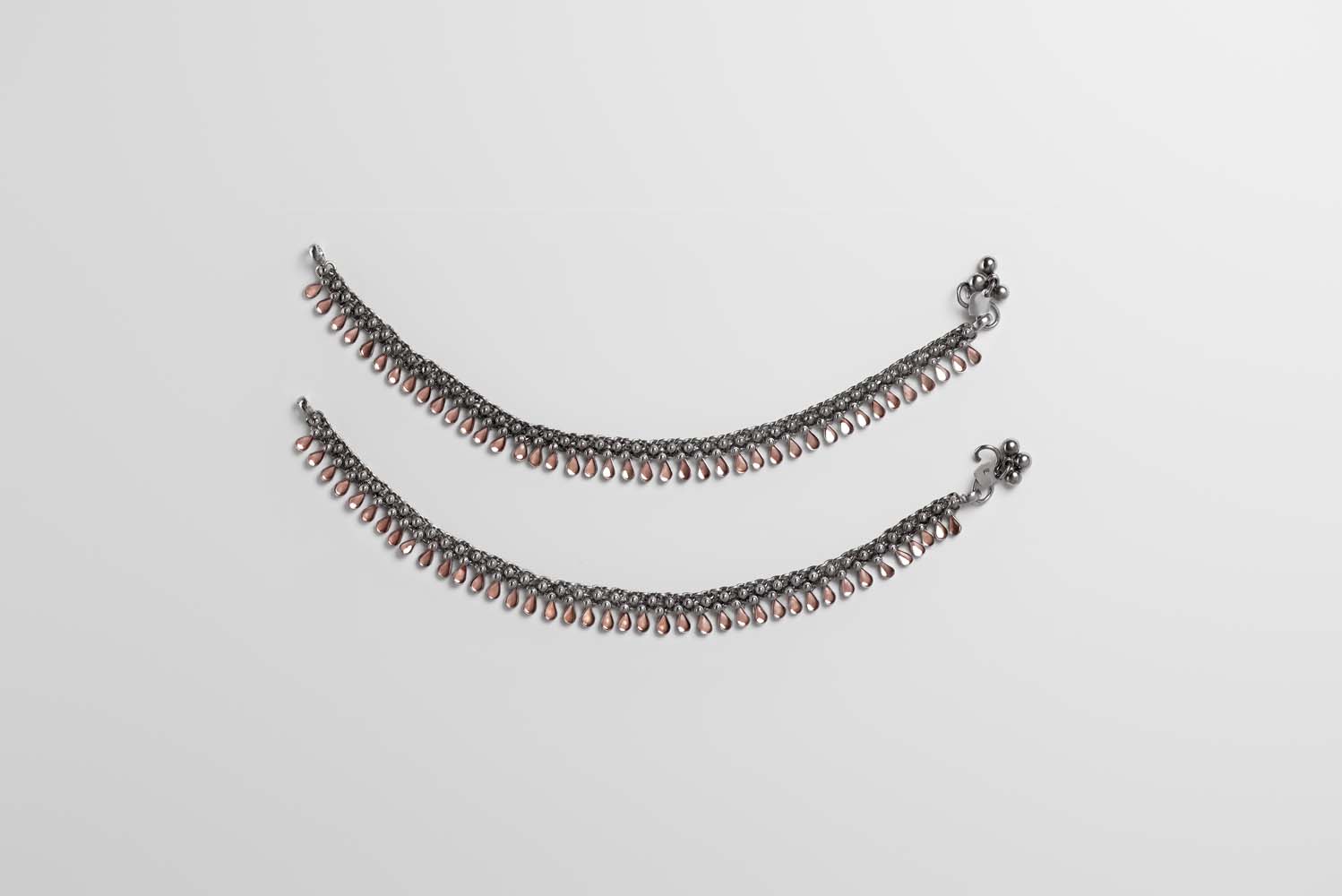 Indus Valley Silver & Glass Anklet Pair image 2