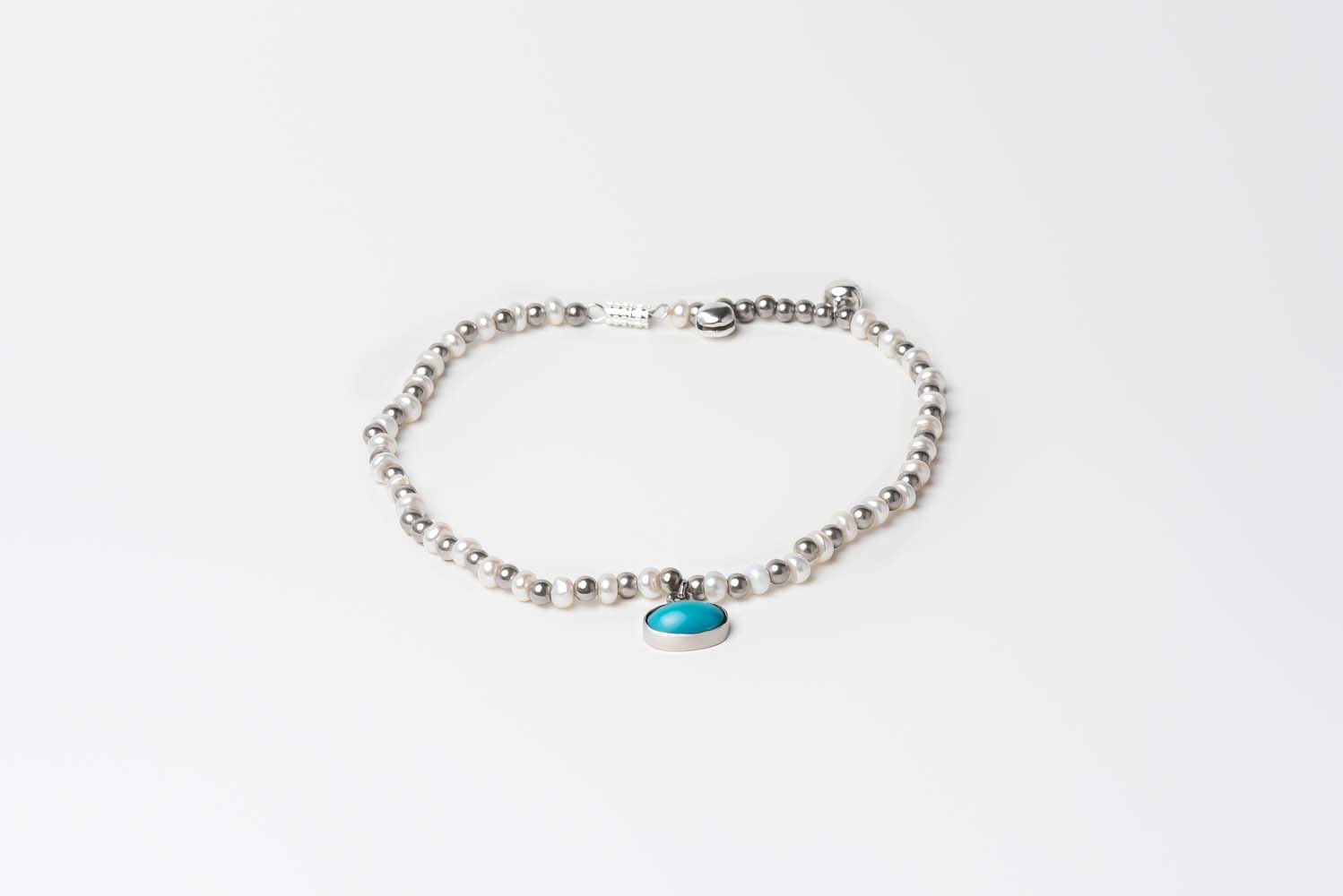 Signature Pearl Single Anklet- Turquoise stone image 1