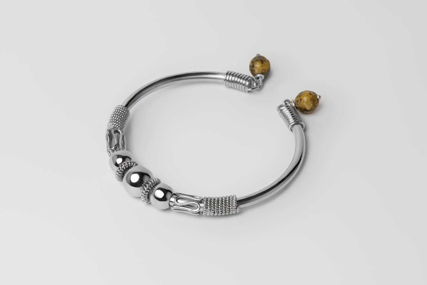 Signature Silver Beads & Mustard Stones Bangle image 1