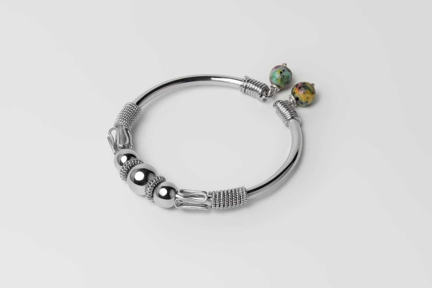 Signature Silver Beads & Multicolor Stones Bangle image 1