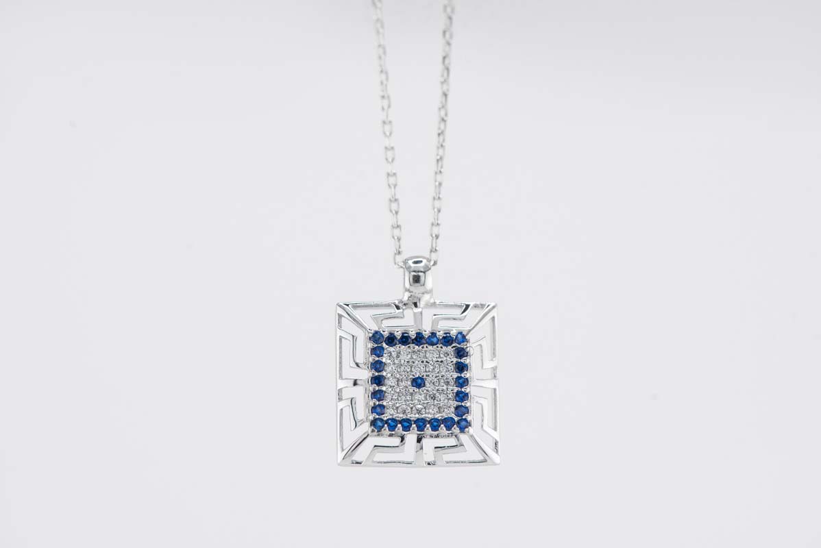 Evil Eye Greek Keys Necklace