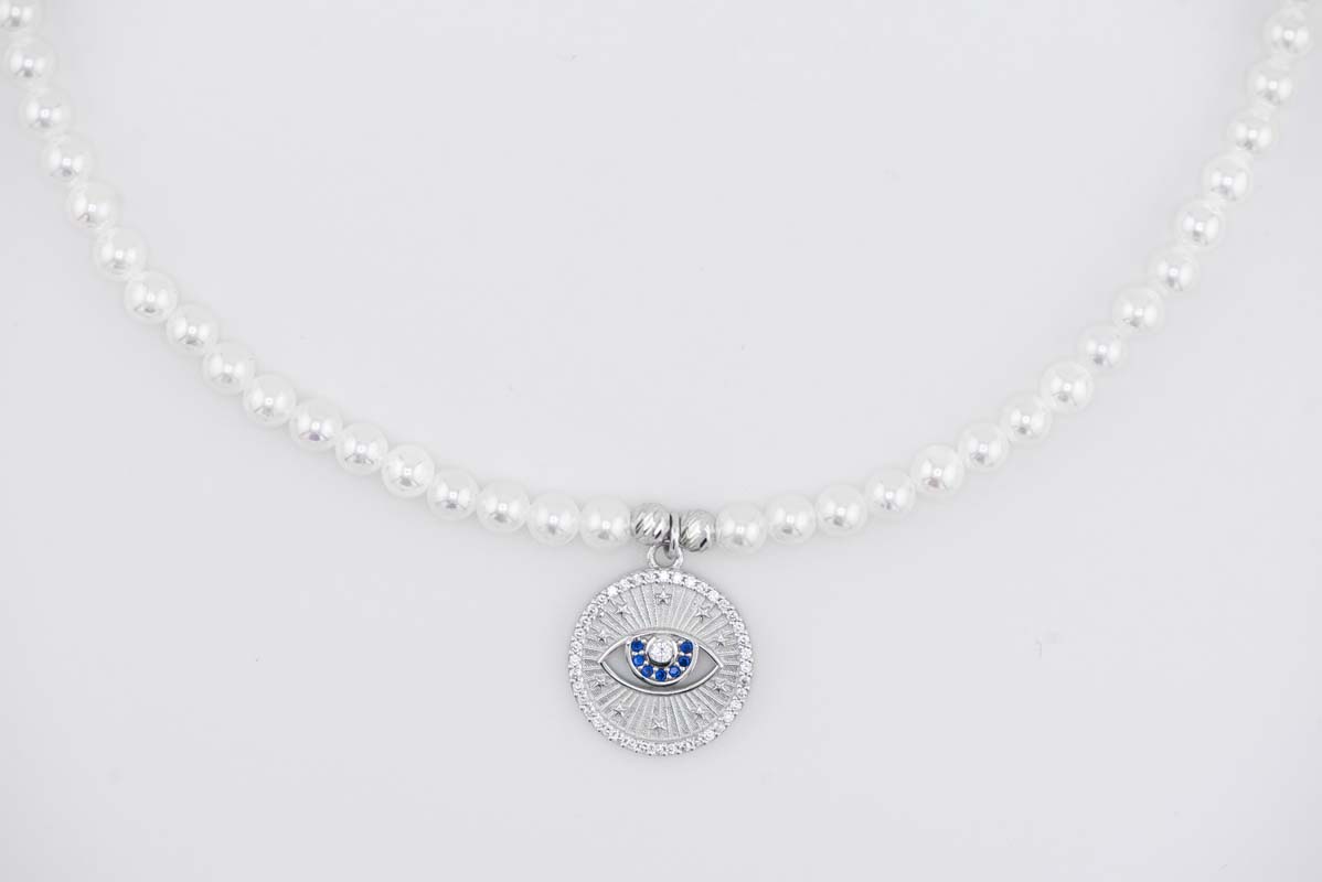 Evil Eye Pearl Choker Ncklace